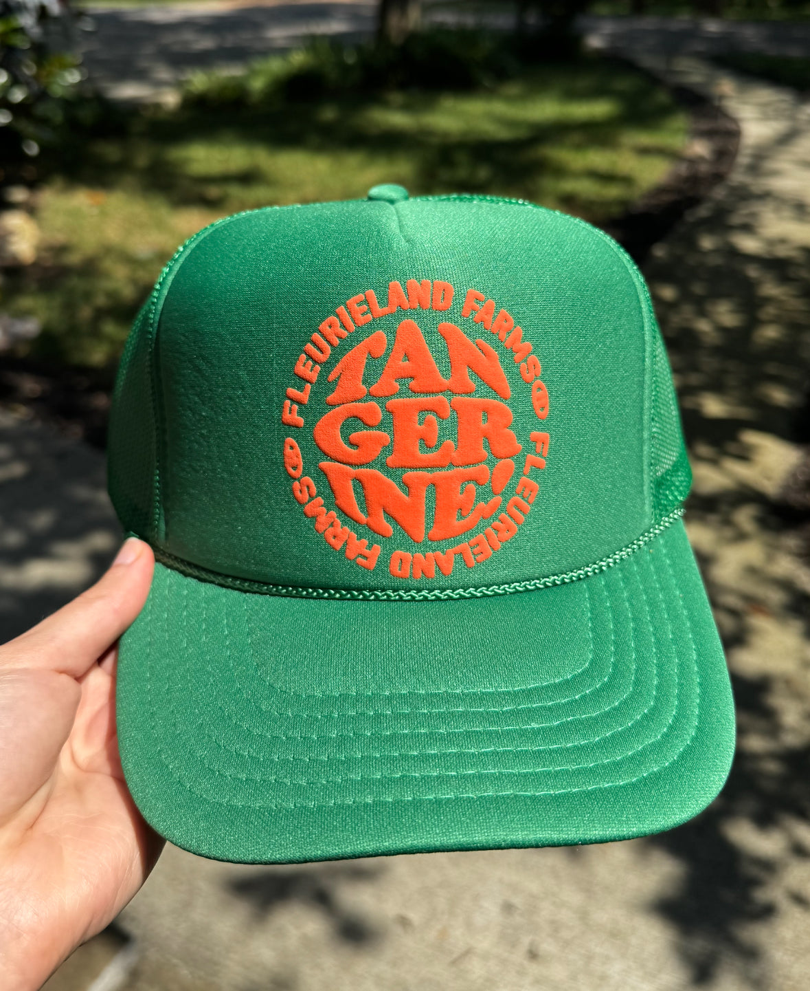 GREEN PUFFY TANGERINE HAT