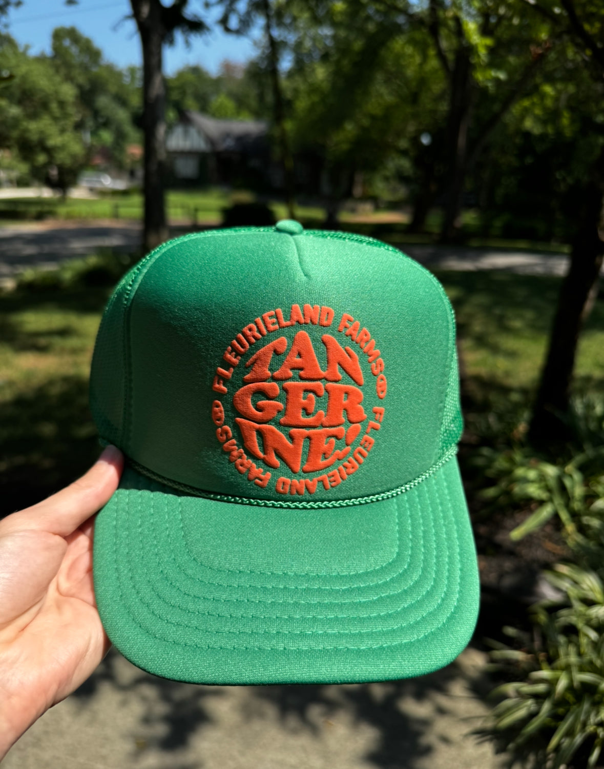 GREEN PUFFY TANGERINE HAT