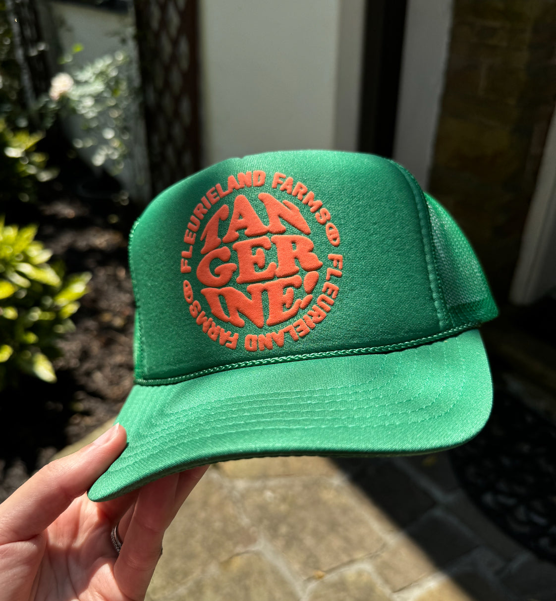 GREEN PUFFY TANGERINE HAT